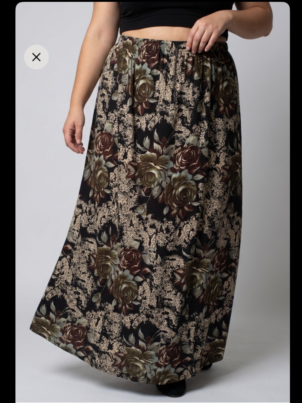California Krush Floral Maxi Skirt with Olive/Brown Rose Print #76